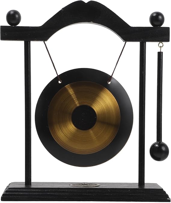HOMSFOU 1 Set Gong with Stand and Mallet Feng Shui Brass Gong Chinese Gong Desktop Vintage Chimes Asian Gong Bell Chinese Traditional Desk Bell Percussion Instrument