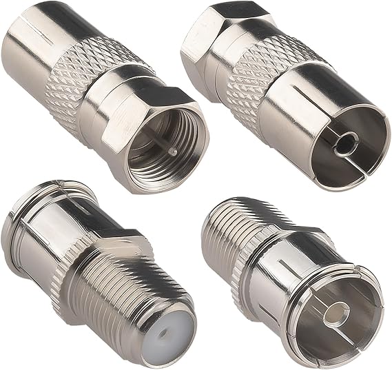 European TV PAL Antenna Connector Kit 4-Pack(2 Pairs), TV Pal Female to F Male/Female Coaxial Adapter Connectors for TV Tuner Satellite FM Coax Cable Extender Antenna