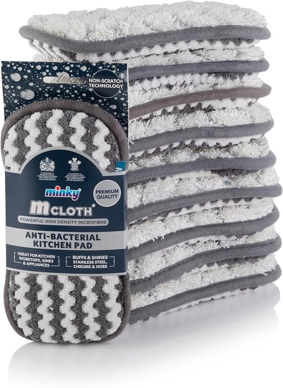 Minky M Cloth Anti-Bacterial Kitchen Cleaning Pad - 10 Pack, Anti-Bacterial Protection, Powerful High Density Microfibre With Non-Scratch Technology, Dual Sided For Powerful & Effective Cleaning