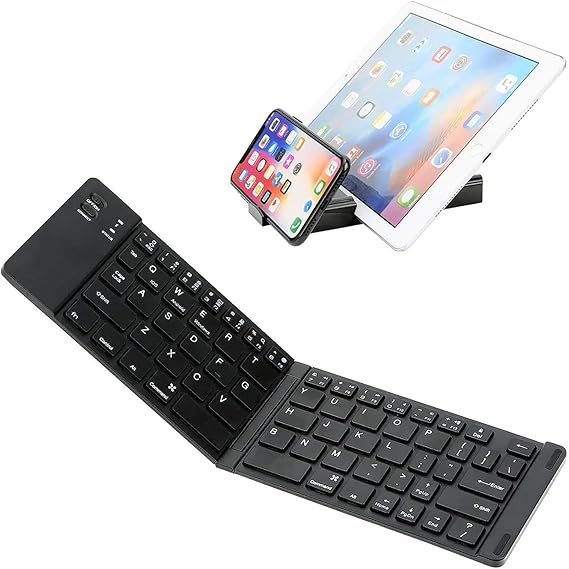 Wireless Bluetooth Keyboard Compatible with Samsung Galaxy Tab E Built-in Phone Holder/Stand-Ultra Slim Folding Rechargeable Full Size Keyboard!