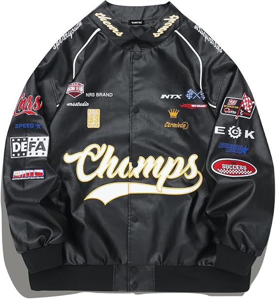Vamtac Faux Leather Motocross Jackets Oversized Vintage Racing Varsity Bomber Coat Men Trendy Streetwear