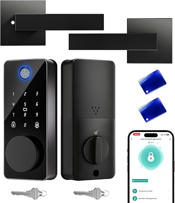 Fingerprint Keyless Entry Door Lock with 2 Handle Set, Smart Deadbolt Lock