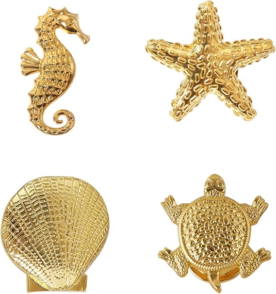 Creative Ocean Drawer Knobs, Starfish Single Hole Pulls Seashell Handle Cabinet Sea Horse Knob Beach Theme Decorative 4pcs