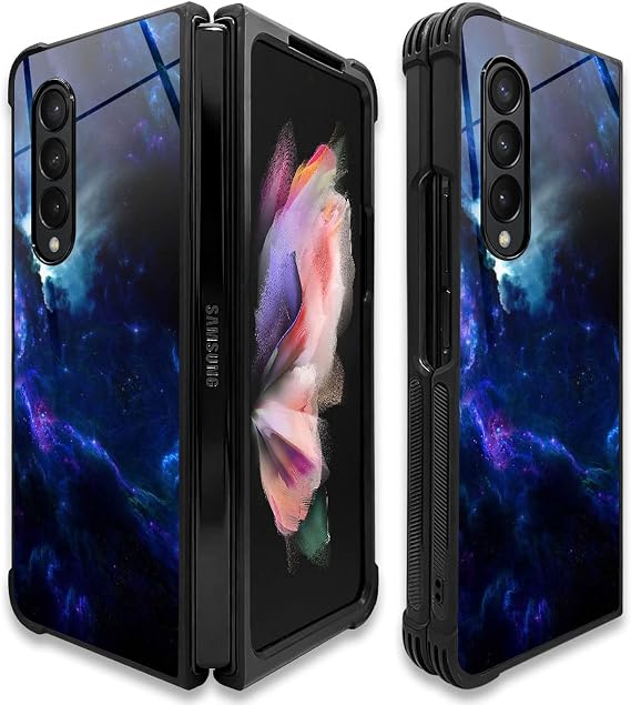 CARLOCA Compatible with Samsung Galaxy Z Fold 3 5G Case,Blue Purple Clouds Graphic Design Shockproof Anti-Scratch Hard Acrylic Case for Samsung Galaxy Z Fold 3 5G