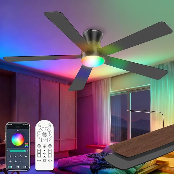 Carrefour 52 Inch Black Ceiling Fan with Lights Remote and App Control