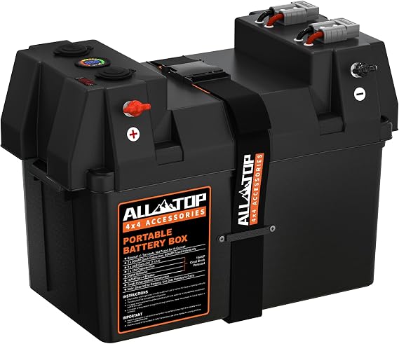 ALL-TOP Smart Battery Box, 12V Marine Case w/ 50AMP Connectors, Multi Ports & Circuit Breaker for Trolling Motor, RV & Solar Panel, Battery Not Included