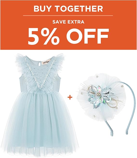 Tutu Dress for Girls - Blue Toddler Tulle Dress Flutter Sleeves Flower Girl Dress Bundle with Glitter Headbands for Girls - Blue Headband for Girl Sequin Flower Hair Accessories Sparkling Hairbands