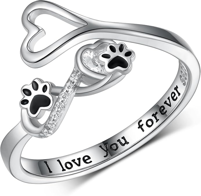 Paw & Infinity Hug Ring - Sterling Silver Dog Mom Memorial, Size 7