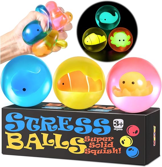 Stress Balls for Kids Adults - Squishy Fidget Toys Sensory Toys for Kids with Autism Glow in The Dark Squeeze Balls for Hand Therapy Squish Ball for Anxiety Stress Relief Sugar Ball Birthday Gifts