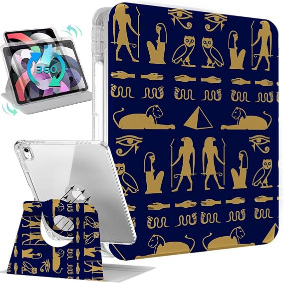 Rotating Case for ipad 10th Generation case,Cute 10.9 inch ipad case 10th Generation,360 Degree Rotating Protective iPad Covers, Smart Folio,Pencil Holder,Auto Sleep/Wake, Ancient Egypt