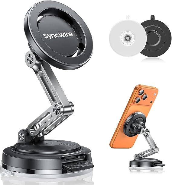SYNCWIRE for MagSafe Car Mount Vacuum Magnetic Phone Holder Dash Windshield