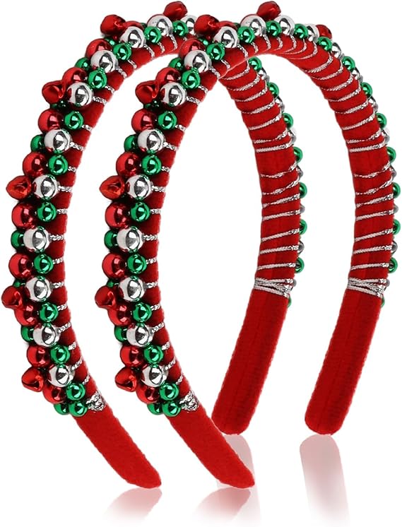 Christmas Headbands for Women Bell Red Headband Fashion Green Silver Christmas Hair Accessories for Women Girls New Year Gifts 2 Pcs