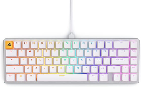 Glorious Gaming GMMK 2-65 Percent Keyboard - White Custom Layout - Compact Low Profile - Hot-Swap Cherry MX Style Switch - Includes Double Shotkey Cap & Linear Switch