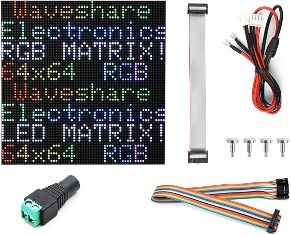 Waveshare RGB Full-Color LED Matrix Panel, 2.5mm Pitch, 6464 Pixels, Adjustable Brightness, Compatible with Raspberry Pi 5/4B/3B/Zero/Zero W/Zero 2W/Pico/Pico W/Pico WH