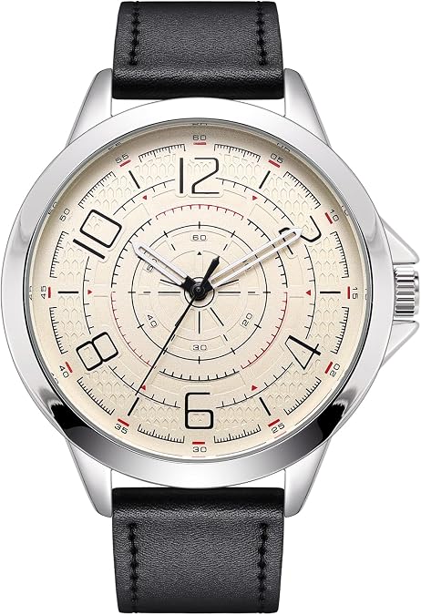 NUOVO Men Quartz Watch with Leather Strap Wrist Watch - Classic Arabic Numbers, White, Dress, Fashion Simple Style