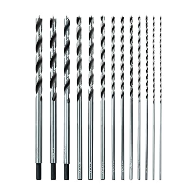 Sali 13PCS Brad Point Wood Drill Bit Set Carbon Steel Wood Drill Bit Set for Hardwood, Plywood, Plastic Round Holes in All Types of Wood Extra Long 11 Inch