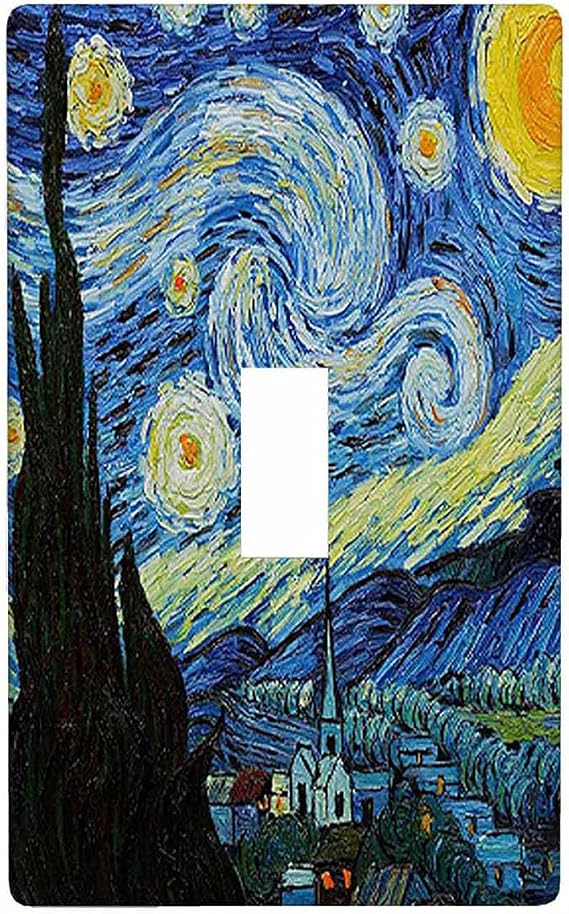 Moslion Starry Night Single Toggle Wall Plate Van Gogh Oil Painting Arts Farmhouse Sky Moon Light Switch Outlet Cover Plug Decor Home Office Living Room