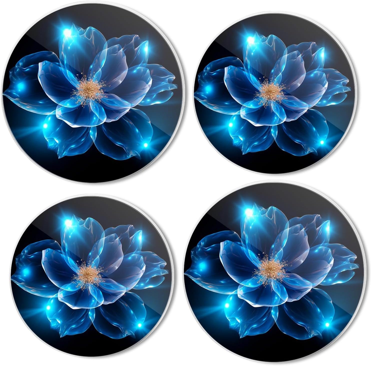Gas Stove Burner Cover Set Of 4，Fantasy Galaxy Star Blue Flower Bloom Metal Stove Burner Covers，Electric Stove Burner Covers,Protecting Gas Stoves,Kitchen Decor，8 Inches And 10 Inches