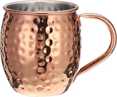 uxcell Copper Mugs 530ml19 OZ Hammered Cocktail Mugs, 1Pcs Pure Copper Plated Stainless Steel Shot Glass, Cocktail Drinking Mugs for Party Drinking and Gift, Rose Gold