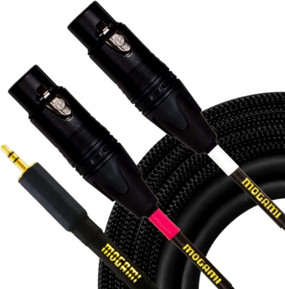 Mogami GOLD 3.5-2XLRF-03 Stereo Audio Y-Adapter Cable, Dual XLR-Female to 3.5mm TRS Plug, Gold Contacts, Straight Connectors, 3 Foot