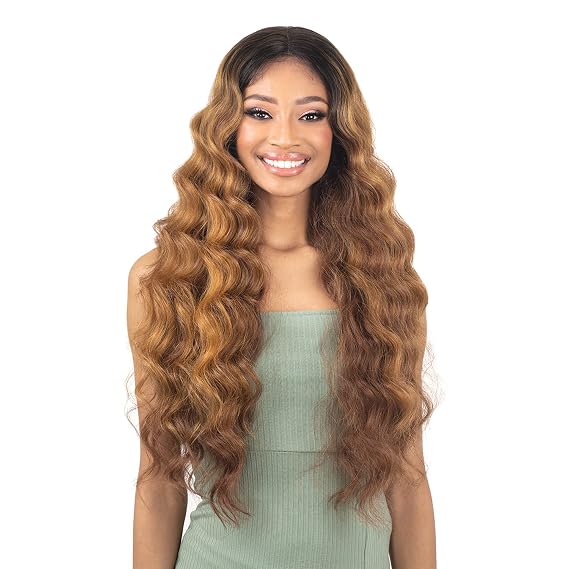 Freetress Equal Synthetic Hair Lite HD Lace Front Wig - KAMAYA, Long Loose Wave Hair Wigs with Natural Texture, Ear to Ear Lace C-Part, High Heat Resistant Wigs (RED-RUSH)