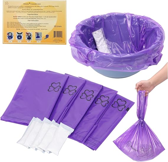 Commode Liners 60 Pack with Absorbent Powder Packs