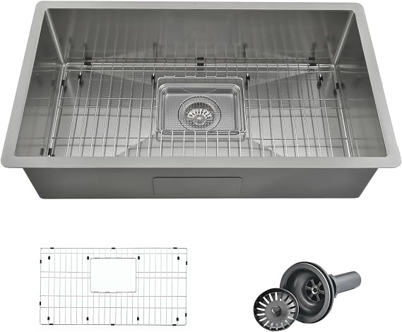 33 Inch Kitchen Sink,16 Gauge Single Bowl Stainless Steel Undermount Kitchen Sink With Accessories. (Stainless steel, 33"x19"x10")