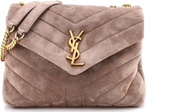 Saint Laurent, Pre-Loved Loulou Shoulder Bag Matelasse Chevron Suede Small, Neutral