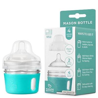 Mason Bottle Glass Baby Bottle DIY Kit Fits 4oz Mason Jars Includes 2X Slow Flow Nipples, Silicone Sleeve, and Cap Ring, Lid, and Jar Not Included Made in USA