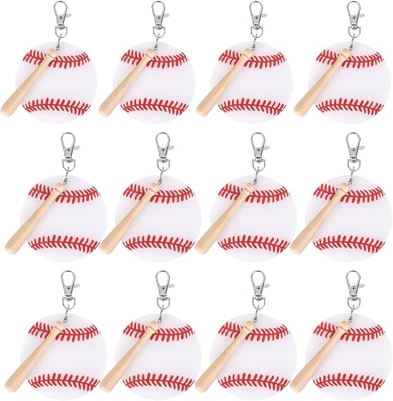 Vefungyan Baseball Softball Sports DIY Keychain : 12 Set Acrylic keychain Kit with Mini Baseball Softball Bat