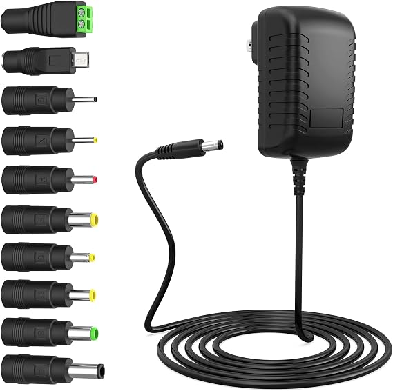 15V 2A 1.5A Power Supply with 10 Interchangeable DC Plug 15 Volt Charger 2000mA 30W Max Regulated Switching AC to DC Cord Adapter 100V - 240V Input Adaptor US Wall Plug