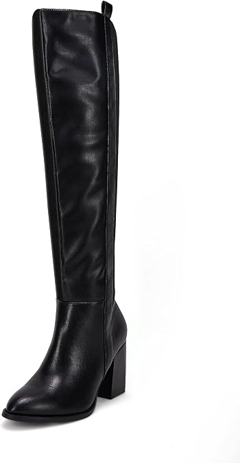 Ermonn Womens Faux Suede Knee High Side Zipper Chunky Heel Stretch Winter Boots