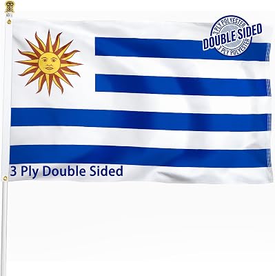 Uruguay Flag 3x5 ft Outdoor Bandera de Uruguay Uruguayan National Flag, Double Sided 3 Ply Heavy Duty Polyester Banner with Brass Grommets for Home and Outdoor Decoration, 4 Rows Stitching