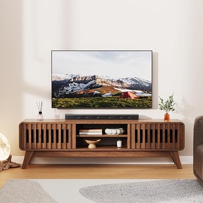 59 TV Stand for 556065 inch TV, 2 Cabinets Mid Century Modern TV Stand, Wood Entertainment Center with Storage, TV and Media Consol for Living Room, Bedroom, Office Walnut