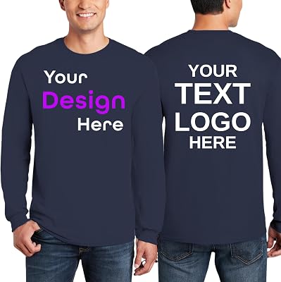 Custom Heavyweight Classic Fit Long Sleeve T-Shirt - Design Your Own Image, Text, Photo Print Durable 5.3 oz Cotton Tee for Work