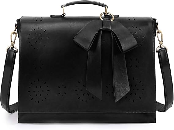 ECOSUSI Women's Briefcase Vegan Leather Laptop Bag for Work Shoulder Computer Satchel Bag with Detachable Bow
