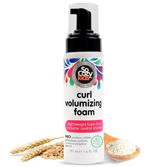 SoCozy Hair Mousse for Kids, Curl Volumizing Foam Mousse for Curly Hair (6 Fl Oz) Enhances Shine & Volume, Gentle Formula with Panthenol, Hydrolyzed Proteins & Keratin, Paraben & Sulfate-Free