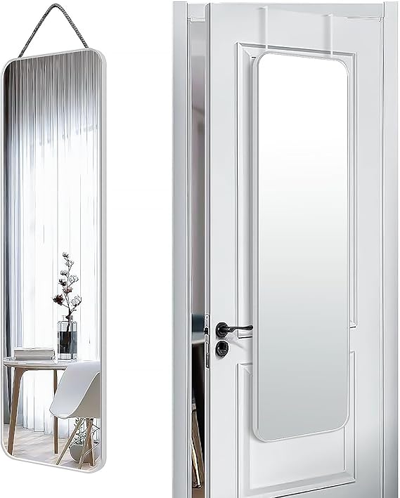 SCWF-GZ 47x14 Mirror Full Body Length Door HangingRope HangWall Mounted Metal Frame Rectangle Mirrors for Bedroom Bathroom Dressing Living Room 47 inch Silver