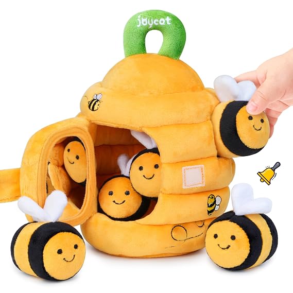 JoyCat Baby Toys 6-12 Months, Beehive Toy with 5 Sensory Bees, Baby Gift | Soft beehive with 5 bees for rattle, crinkle, mirror play and little-hand fill-and-dump fun