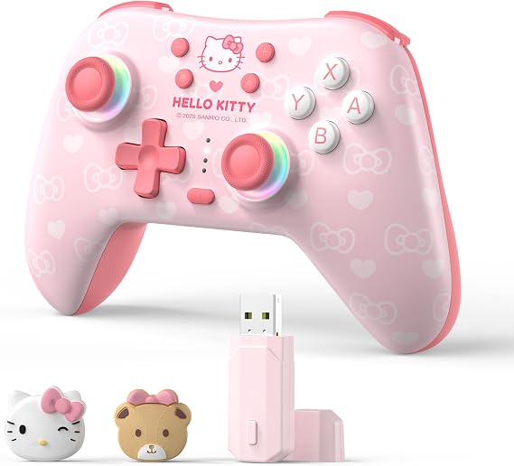 Kuitmor Wireless PC Controller - Hall Effect Joystick, 2.4G & Bluetooth & Wired, 1000Hz, Adjustable Turbo/Vibration/RGB, Compatible with PC/Switch/iOS/Android/Linux (Controller and receiver kit)