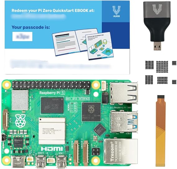 Vilros Raspberry Pi 5 8GB RAM with Heatsink Set, HDMI Adapter, Camera Cable Adapter, Quickstart Guide (8GB)