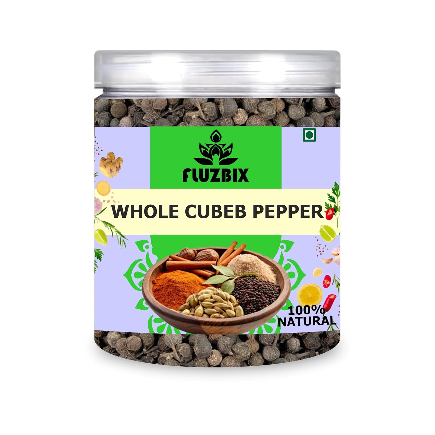 FLUZBIX All Indian Pure Natural Whole Cubeb Pepper Berries 1.05 OZ  30 GM | Indian Spice | Pack Of 1 Box