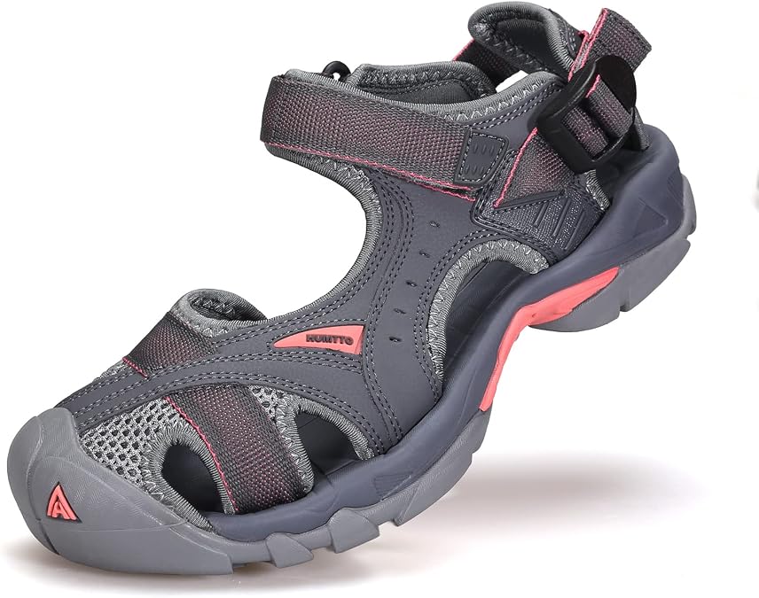 HUMTTO Womens Mens Outdoor Hiking Sandals Lightweight Comfortable Closed Toe Water Shoes Anti-Slip Quick Drying Summer Athletic water Sandal 10 Grey-Pink