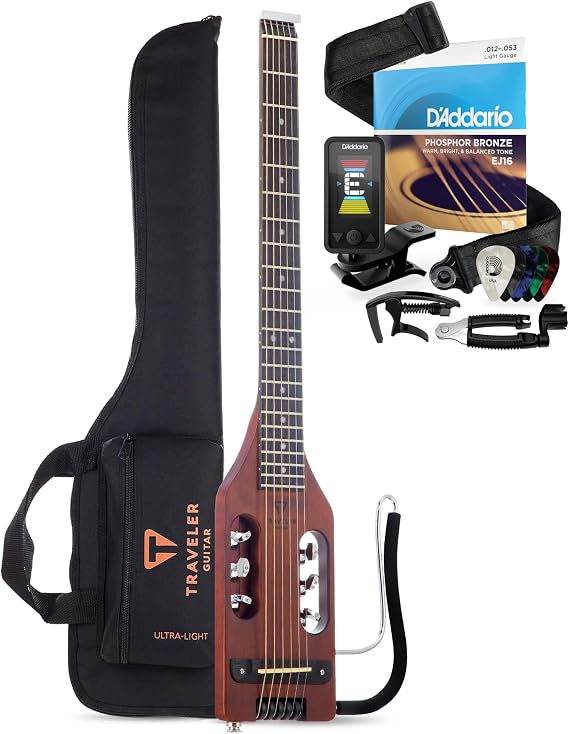 Traveler Guitar Ultra-Light Acoustic Guitar | Portable Acoustic-Electric Guitar | Full 24 3/4" Scale with Custom Gig Bag | DAddario Phosphor Bronze Acoustic Guitar Strings and D'Addario Accessory Set
