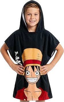 Get Trend One Piece Bath Towel with Hood for Kids Teens Changing Robe Cotton Poncho Anime Towel Swim Bath Shower Beach Towel (Black One Piece, 9-14 Years)