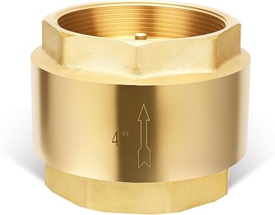 4 NPT Brass Vertical Check Valve, NPT Thread Vertical Lead-Free In-Line Spring Check Valve, Non Return One Way Counterflow Valve to Prevent the Medium Backflow for Oil Water Gas Air DN100