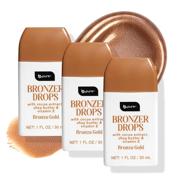 b.pure Moisturizing Bronzer Drops | Original Bronze Gold | Tinted Face & Skin Glow Enhancer | 1 oz, 3-Pack