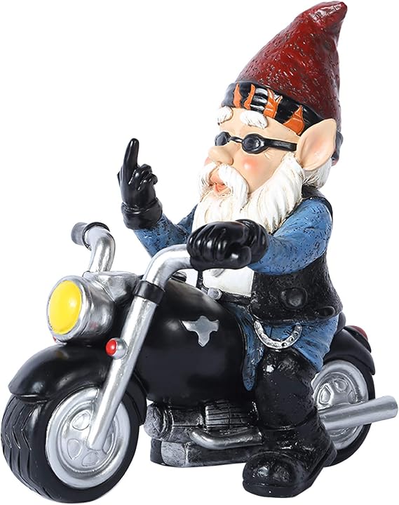 Garden Gnome Riding Motorcycle Funny Outdoor Gnome Decoration Indoor Outdoor Lawn Figurines for Home Yard Decor, Small