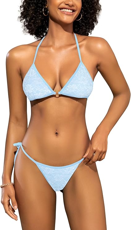 SHEKINI Women's Two Piece Swimsuit Sexy Lace Bikini Swimwear Halter String Triangle Bikini Sets