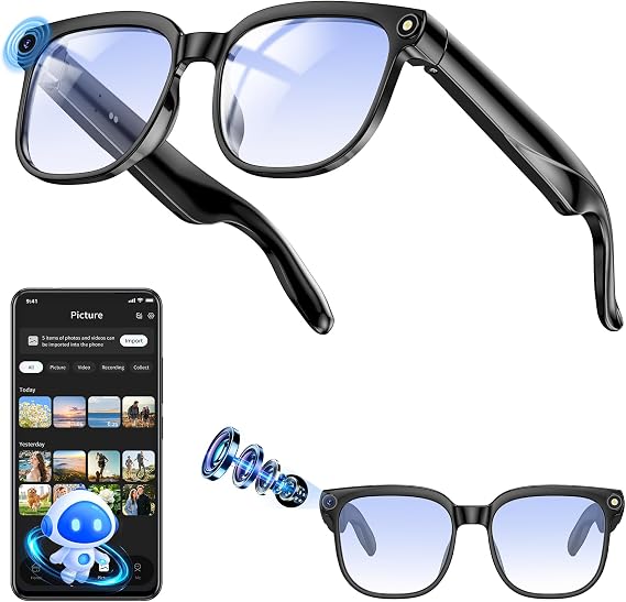 AI Smart Glasses, 8MP Anti Shake ai glasses, 300mAH/BT Call Camera Glasses, Smart Glasse with Video Recording/Music Playback/Audio Recording/Online Translation/GPT Object Recognition(Blue Light)
